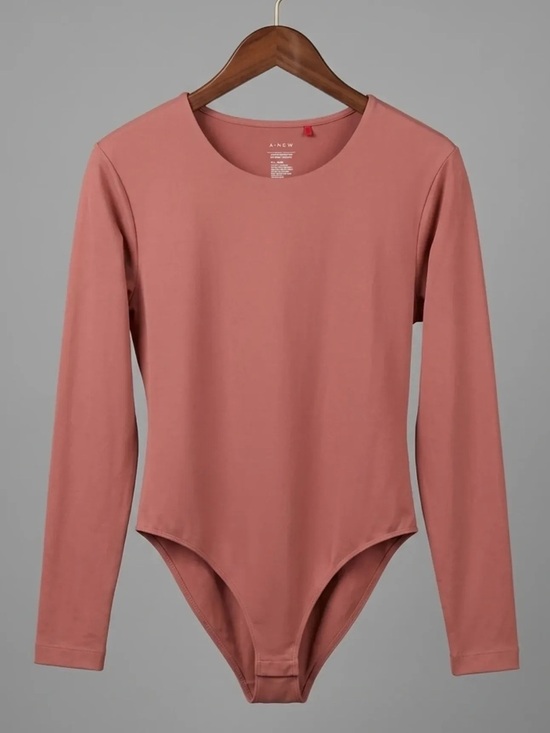 a new day Tops - A New Day Brown Pink Long Sleeve Seamless Bodysuit Size Medium NWT